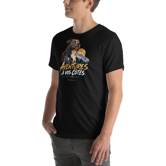 T-shirt noir American Bully Aventures à vos côtés — vue avant gauche