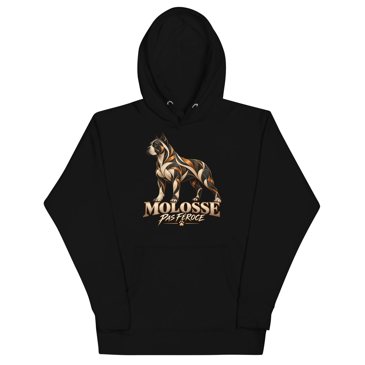 Sweat mixte noir Molosse pas féroce édition graphique, impression bronze sur le devant