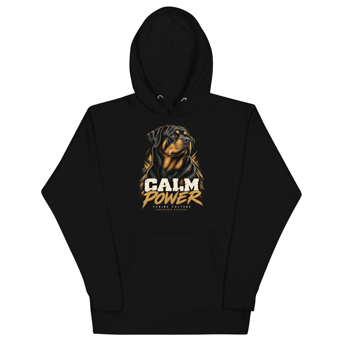 Sweat à capuche mixte Rottweiler — CALM POWER | Golden Mask Wear — noir — vue de face