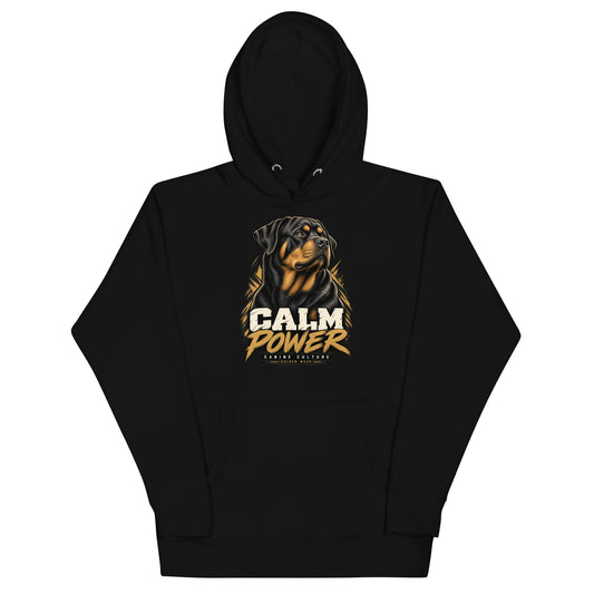 Sweat à capuche mixte Rottweiler — CALM POWER | Golden Mask Wear — noir — vue de face