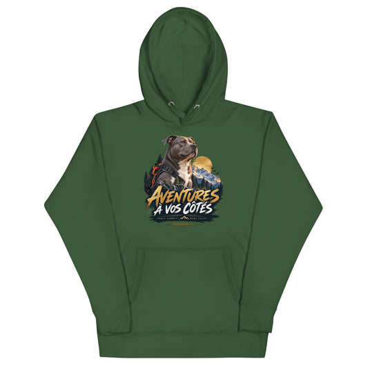 Sweat à capuche mixte American Bully — Aventures à vos côtés | Golden Mask Wear — vert forêt — vue de face