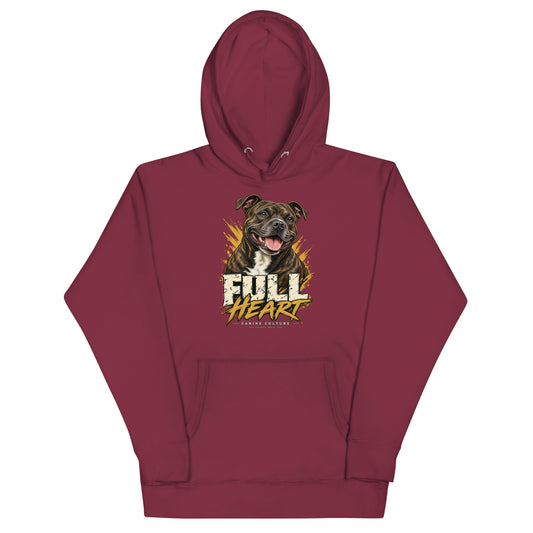Sweat à capuche mixte Staffie — FULL HEART | Golden Mask Wear — bordeaux — vue de face