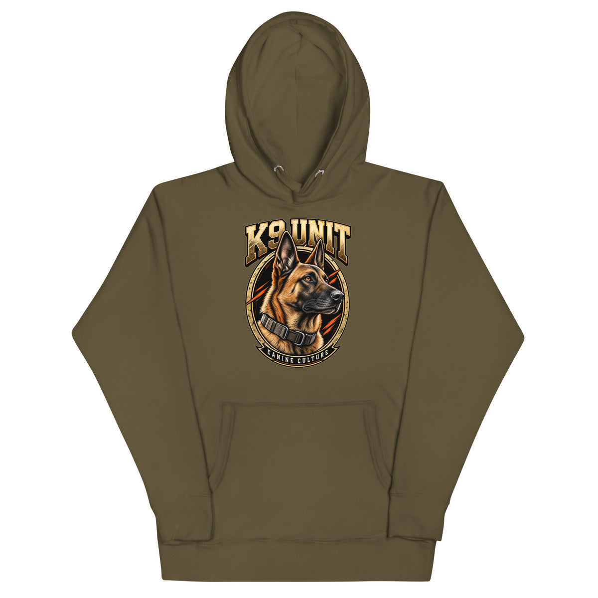 Sweat à capuche mixte K9 Unit — Canine Culture | Golden Mask Wear — vert militaire — vue de face