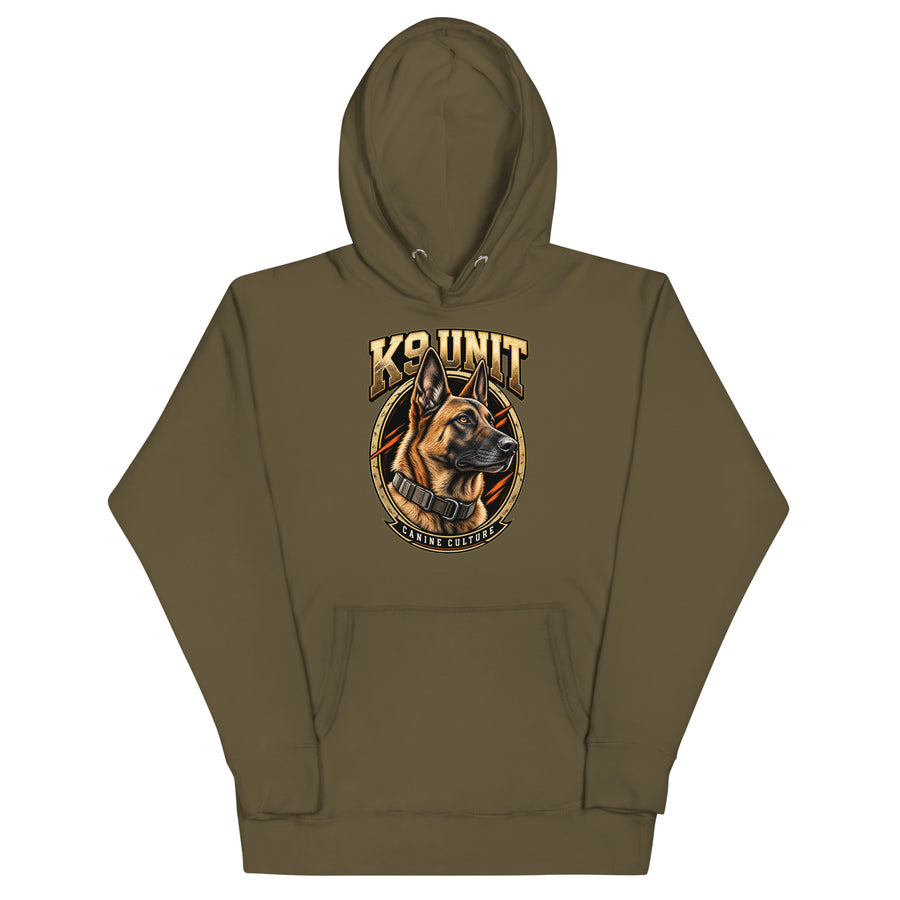 Sweat à capuche mixte K9 Unit — Canine Culture | Golden Mask Wear — vert militaire — vue de face
