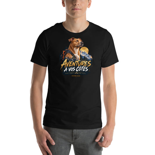 T-shirt noir Pitbull Aventures à vos côtés — vue de face, Golden Mask Wear