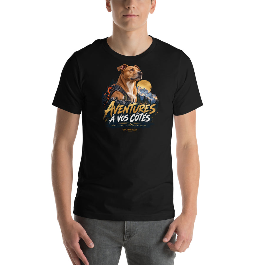 T-shirt noir Pitbull Aventures à vos côtés — vue de face, Golden Mask Wear