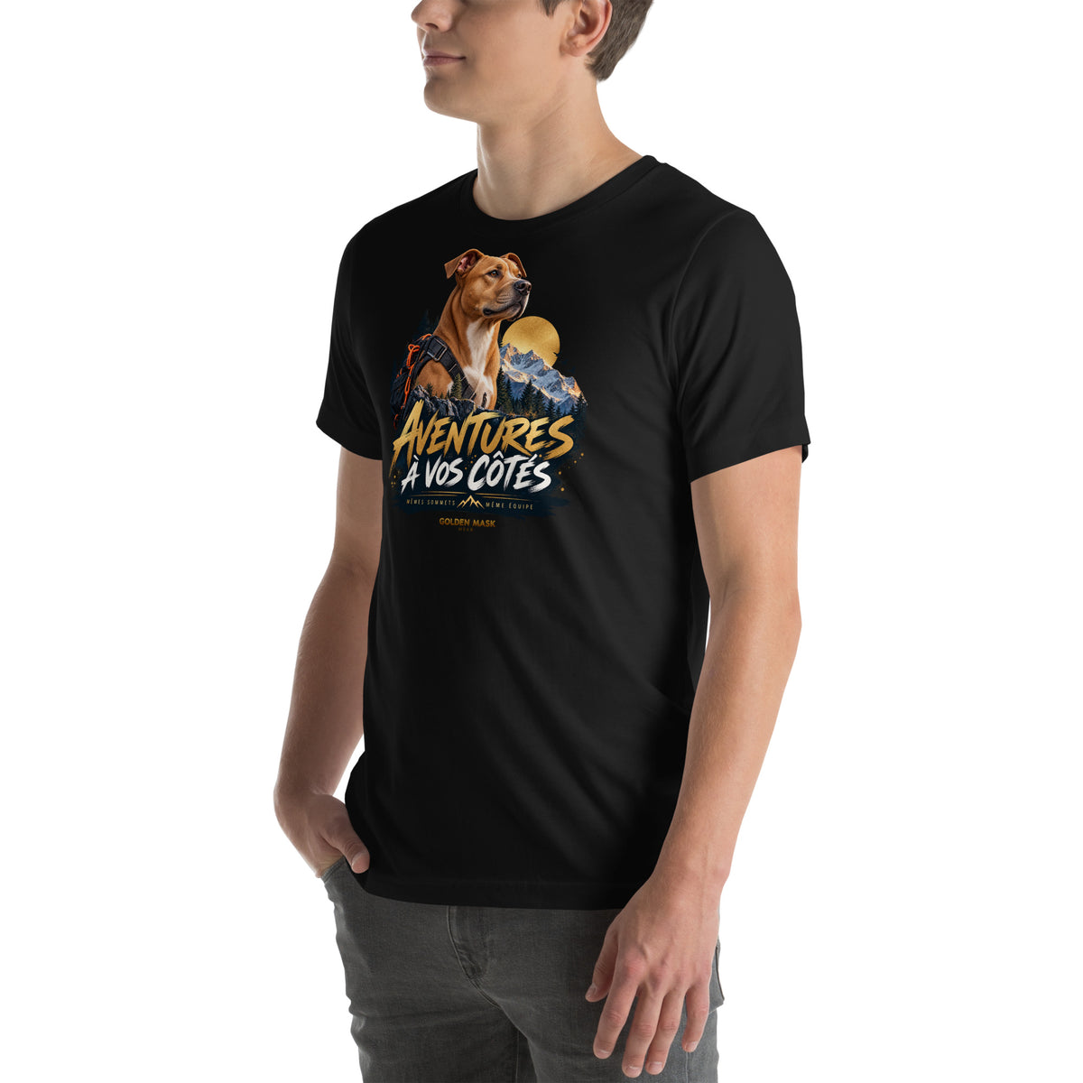T-shirt noir Pitbull Aventures à vos côtés — vue avant gauche