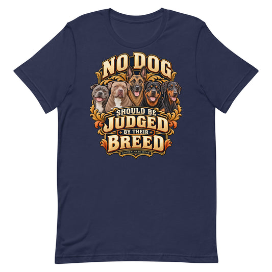 T-shirt No Dog Golden Mask Wear bleu nuit, Staffie, American Bully taupe, Malinois, Rottweiler et Dobermann — vue de face