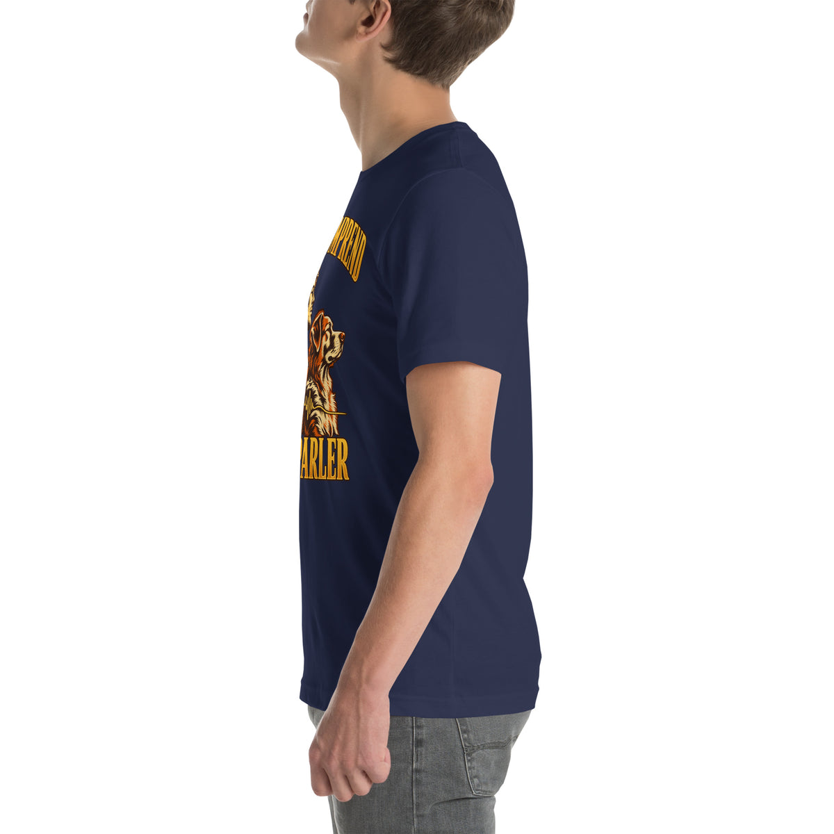 T-shirt bleu marine On se comprend sans parler Golden Mask Wear — profil gauche