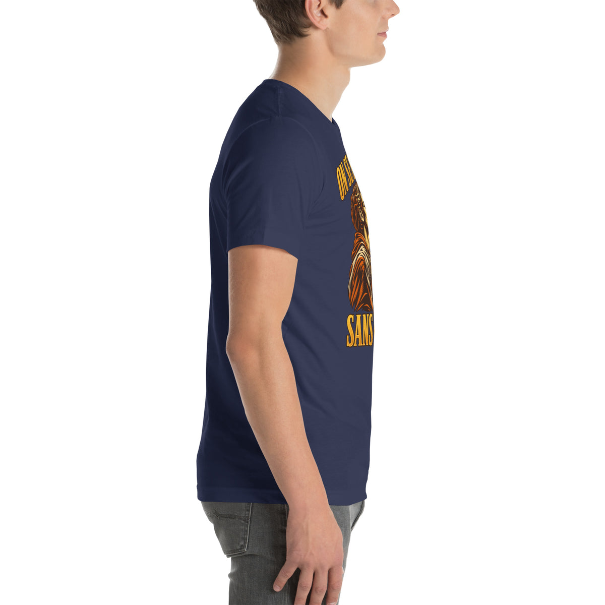 T-shirt bleu marine On se comprend sans parler Golden Mask Wear — profil droit