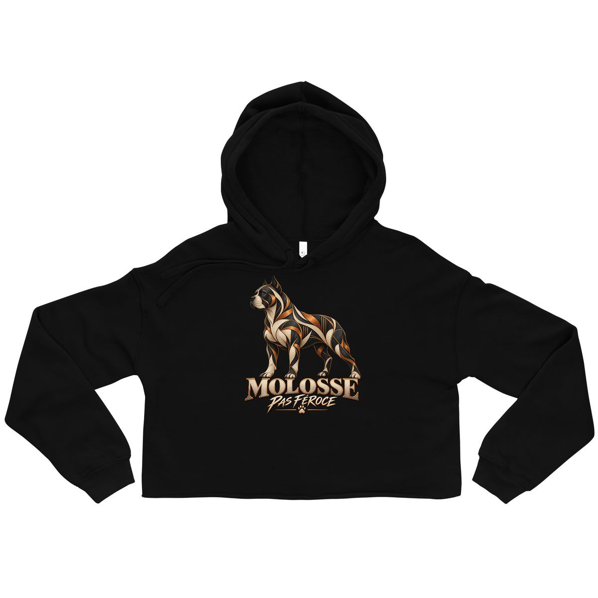 Sweat femme court noir Molosse pas féroce édition graphique, impression sur le devant