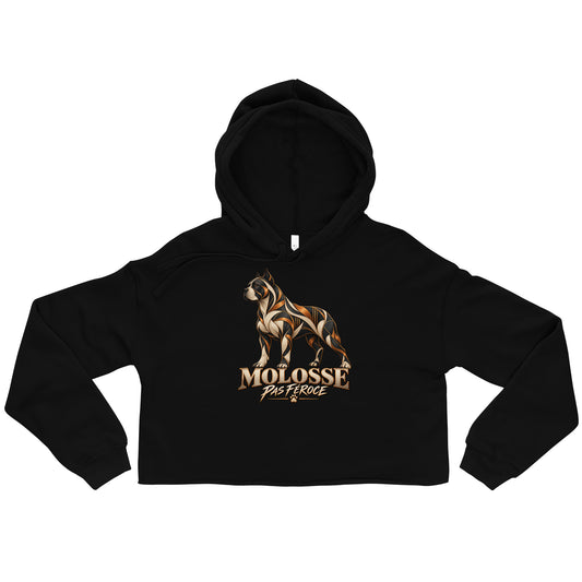 Sweat femme court noir Molosse pas féroce édition graphique, impression sur le devant