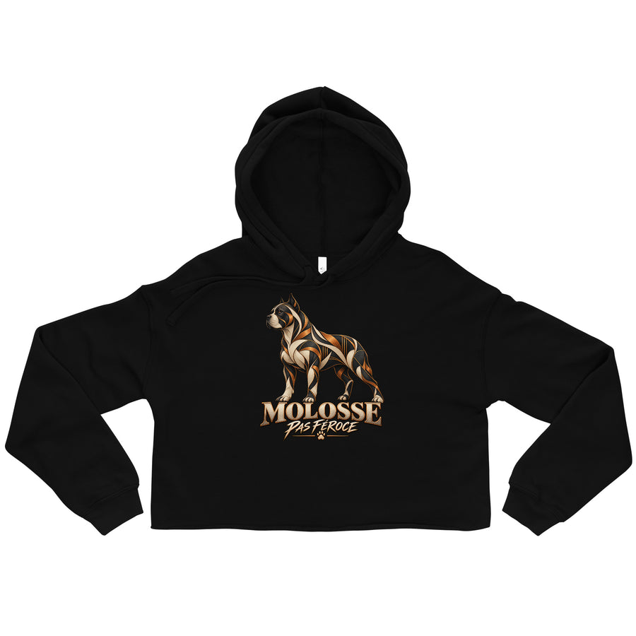 Sweat femme court noir Molosse pas féroce édition graphique, impression sur le devant