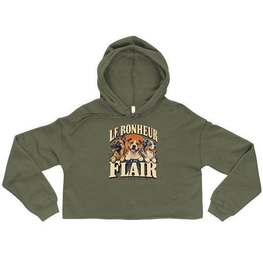 Sweat femme court Le bonheur a du flair | Golden Mask Wear — vert militaire, vue de face