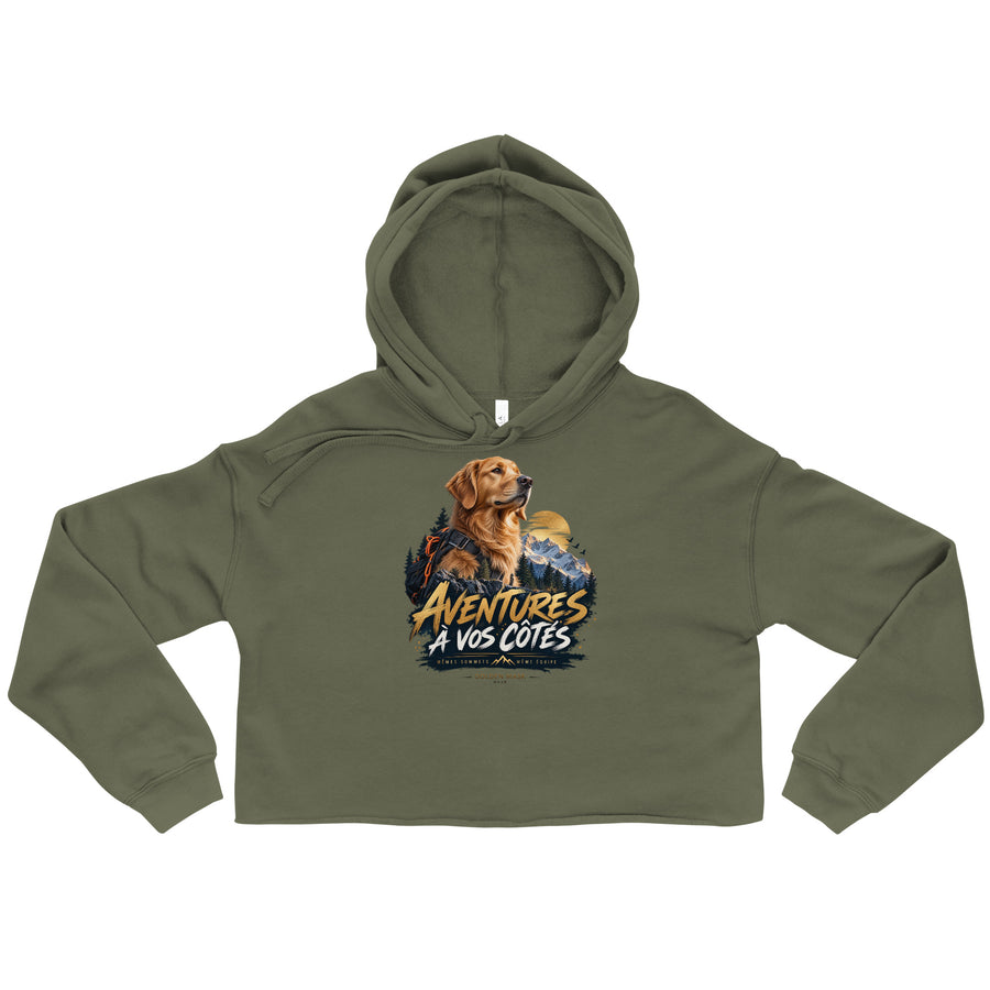 Sweat femme court Golden Retriever — Aventures à vos côtés | Golden Mask Wear — vert militaire — vue de face