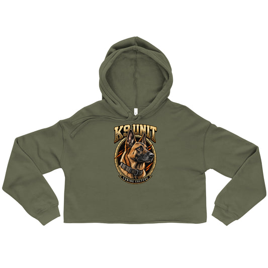 Sweat femme court K9 Unit — Canine Culture | Golden Mask Wear — vert militaire — vue de face